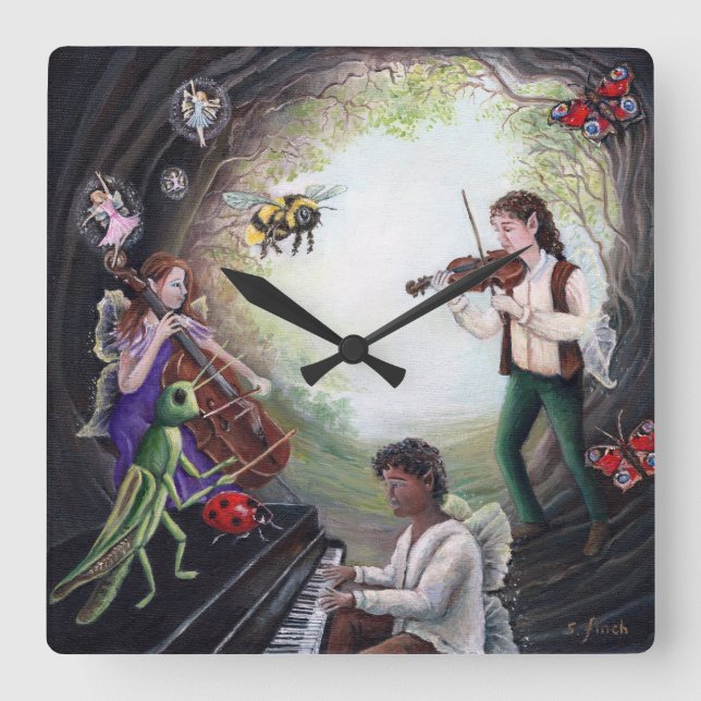 Relógio Quadrado Summer Solstice Fairy Concert (Frente)