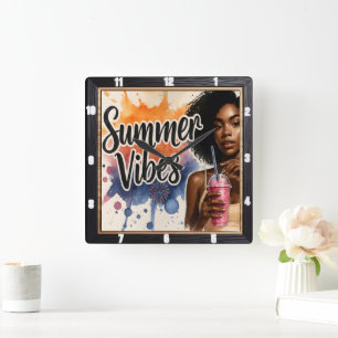Relógio Quadrado Summer Vibes Bebida Legal