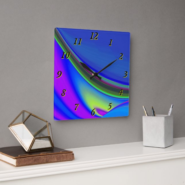 Relógio Quadrado Summersense, Abstrato 3D Rainbowart (Escritório)