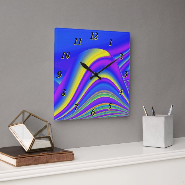 Relógio Quadrado Summersense, Abstrato 3D Rainbowart (Escritório)