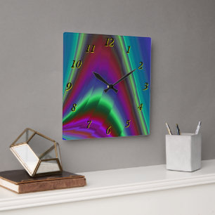 Relógio Quadrado Summersense, Abstrato 3D Rainbowart