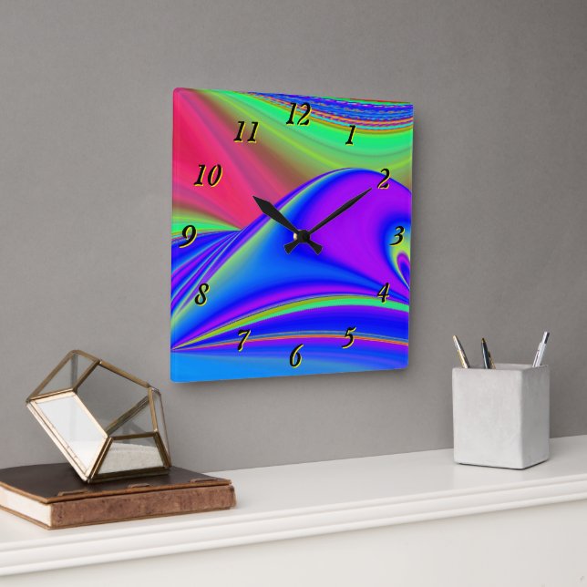 Relógio Quadrado Summersense, Abstrato 3D Rainbowart (Escritório)