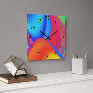Relógio Quadrado Summersense, Abstrato 3D Rainbowart
