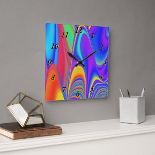 Relógio Quadrado Summersense, Abstrato 3D Rainbowart