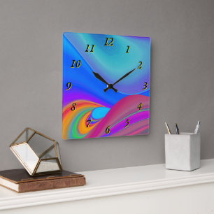 Relógio Quadrado Summersense, Abstrato 3D Rainbowart