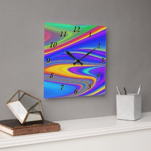 Relógio Quadrado Summersense, Abstrato 3D Rainbowart