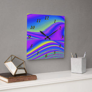 Relógio Quadrado Summersense, Abstrato 3D Rainbowart