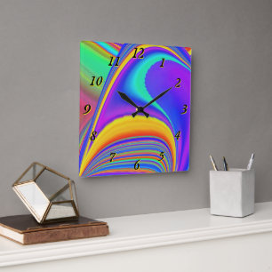 Relógio Quadrado Summersense, Abstrato 3D Rainbowart