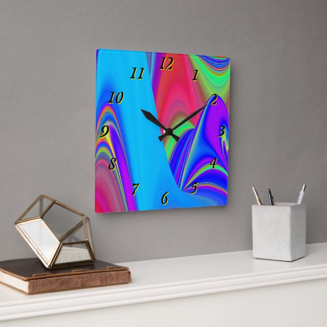 Relógio Quadrado Summersense, Abstrato 3D Rainbowart (Escritório)