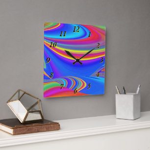 Relógio Quadrado Summersense, Abstrato 3D Rainbowart
