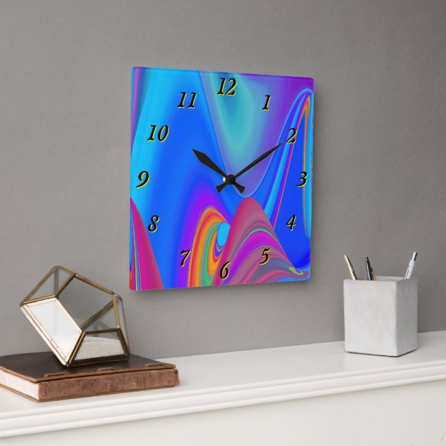 Relógio Quadrado Summersense, Abstrato 3D Rainbowart (Escritório)