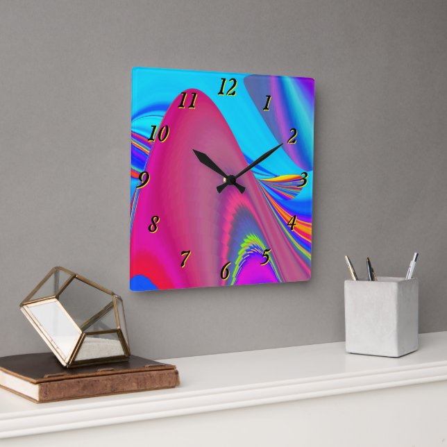 Relógio Quadrado Summersense, Abstrato 3D Rainbowart (Escritório)
