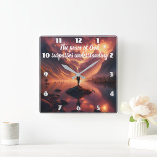 Relógio Quadrado Summit Serenity: Man Overlook Mountain Lake