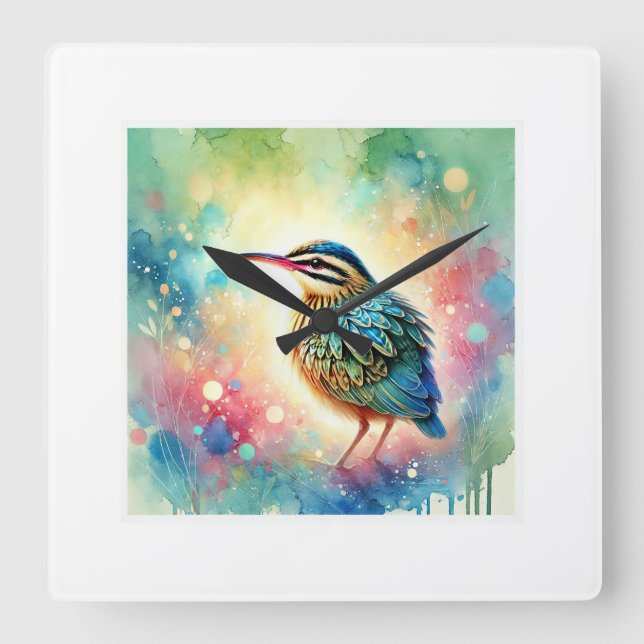 Relógio Quadrado Sunbittern bird 270824AREF131 - Watercolor (Frente)