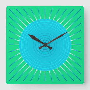 Relógio Quadrado Sunburst Geométrico Moderno - Azul e Verde-Jade