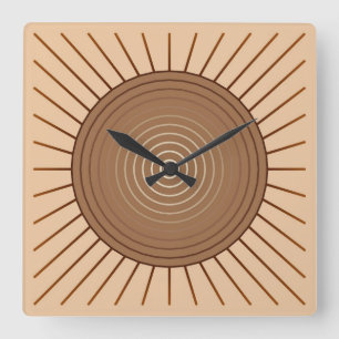 Relógio Quadrado Sunburst geométrico moderno - Brown e Tan