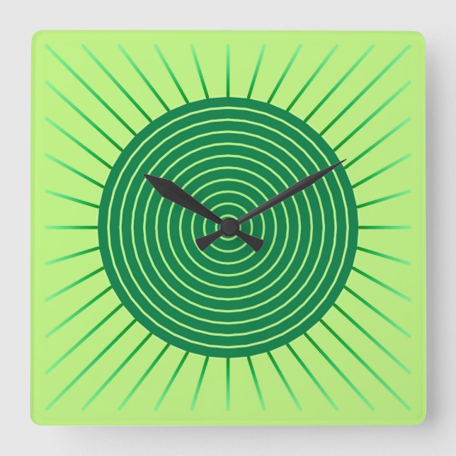 Relógio Quadrado Sunburst Geométrico Moderno - Emerald Green e Limã (Frente)