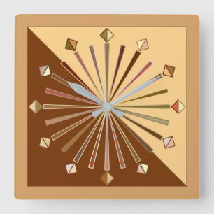 Relógio Quadrado Sunburst geométrico moderno, ouro da mostarda