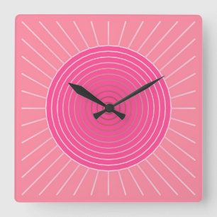Relógio Quadrado Sunburst Geométrico Moderno - Sombras Rosa-Coral