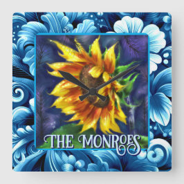 Relógio Quadrado Sunflower at Night Flower Floral Personalized