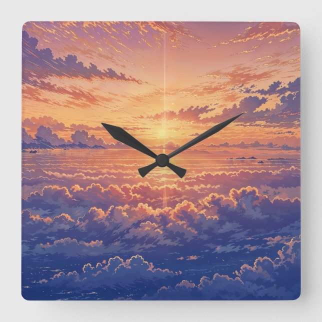 Relógio Quadrado Sunlit Atmosphere - Vibrant Illustration Art Style (Frente)