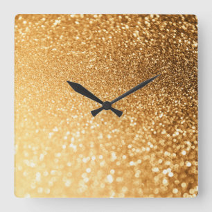 Relógio Quadrado Sunny Sparkle Yellow Luxury Trendy Dourada Glitter