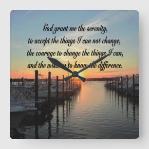 RELÓGIO QUADRADO SUNSET FOTO DESIGN DA REZA DE SERENIDADE INSPIRADA