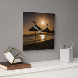 Relógio Quadrado Sunset na praia, Maiorca, Espanha