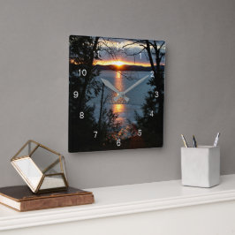 Relógio Quadrado Sunset Sobre Forest Lake Wall Clock