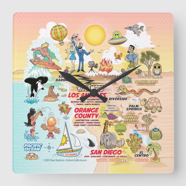 Relógio Quadrado Sunset SoCal (Frente)