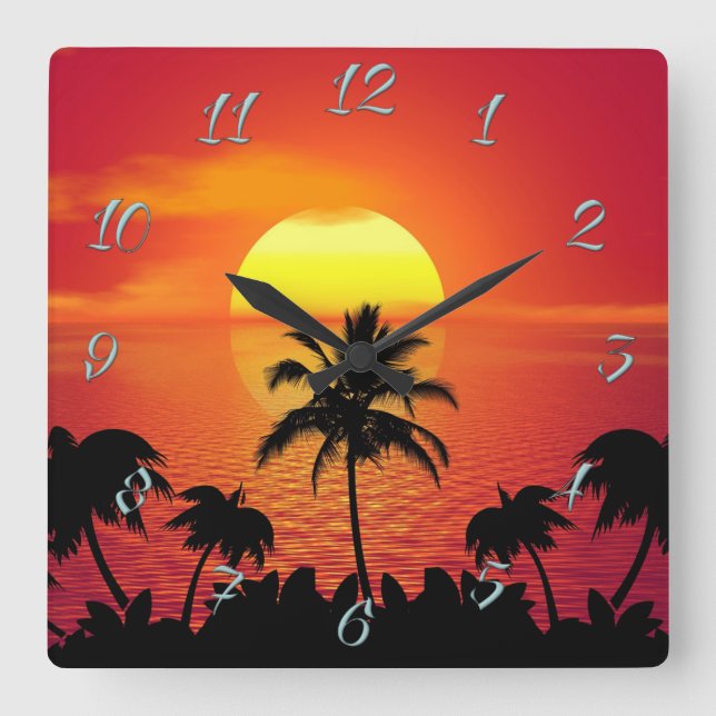 Relógio Quadrado Sunset tropical (Frente)