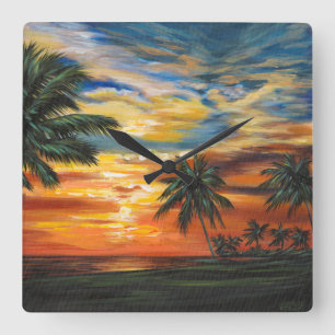 Relógio Quadrado Sunset tropical impressionante