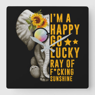 Relógio Quadrado Sunshine Sunflower Positive Quote Elephant