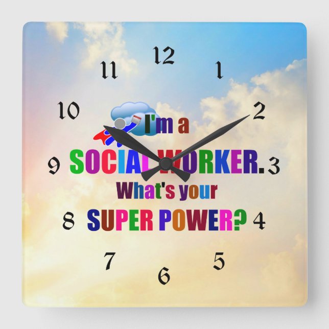 Relógio Quadrado super-herói "Sou um Assistente Social" (Frente)