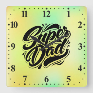 Relógio Quadrado Super Pai Herói Tipografia Design-67888