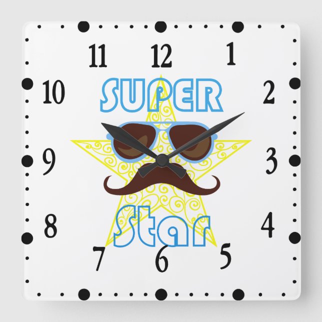 Relógio Quadrado Super Star de óculos de sol e bigode (Frente)