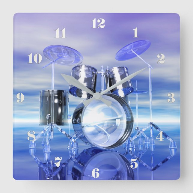 Relógio Quadrado Surreal Beach Drum Set Music Wall Clock (Frente)