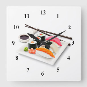 Relógio Quadrado Sushi - comida de desenho japonês