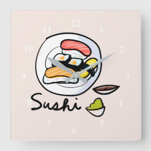 Relógio Quadrado Sushi, linda, kawaii, moderna comida japonesa