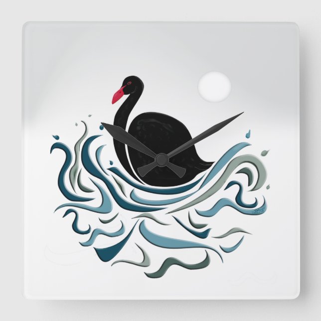 Relógio Quadrado Swan Negro (Frente)
