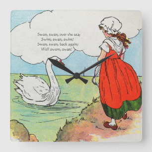 Relógio Quadrado Swan, Swan Sobre o Mar Mãe Ganha Rhyme