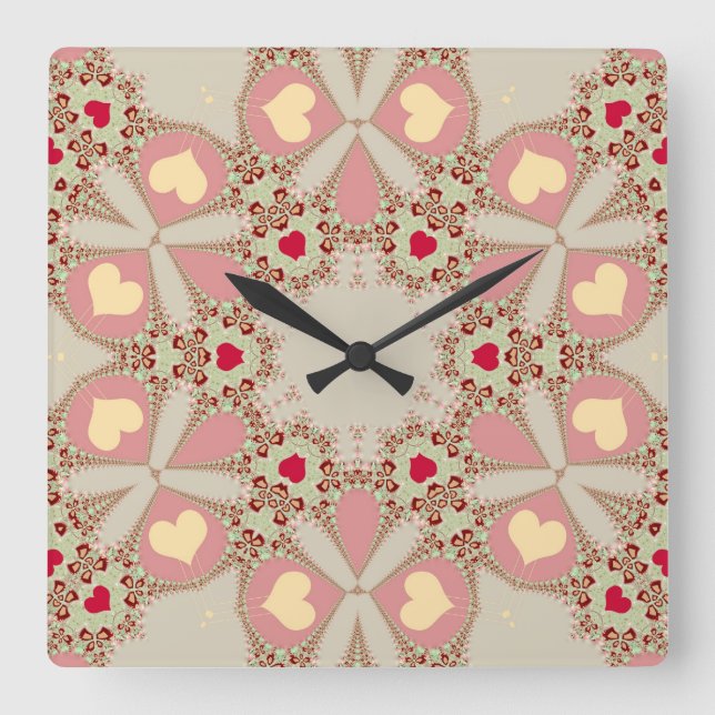 Relógio Quadrado Sweet Pink Country Love Hearts Wall Clock (Frente)