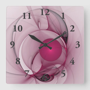 Relógio Quadrado Swing Fractal, Abstrato moderna, Arte Rosa Berry