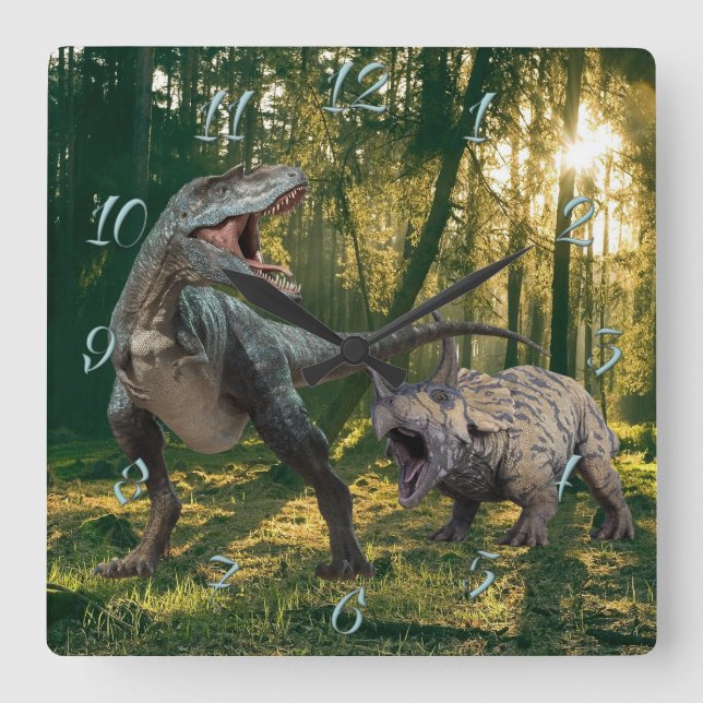 Relógio Quadrado T.Rex-Triceratops (Frente)