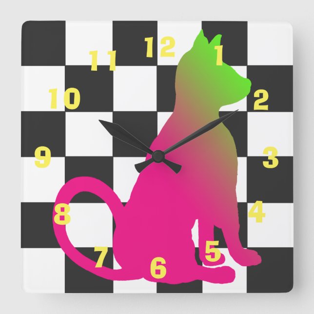 Relógio Quadrado Tabuleiro de damas Brights CricketDiane do gato do (Frente)
