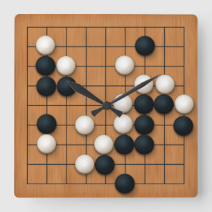 Relógio Quadrado Tabuleiro de Go 9x9 com Pedras (marrom claro)