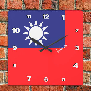 Relógio Quadrado Taiwan Clock, patriotic home, Taiwanese Flag