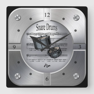 Relógio Quadrado Tambores De Snare ~ Música De Folha ~ Cor De Prat