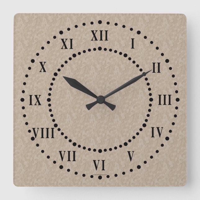 Relógio Quadrado Tan Cement Look Roman Numerals Wall Clock (Frente)