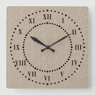 Relógio Quadrado Tan Cement Look Roman Numerals Wall Clock
